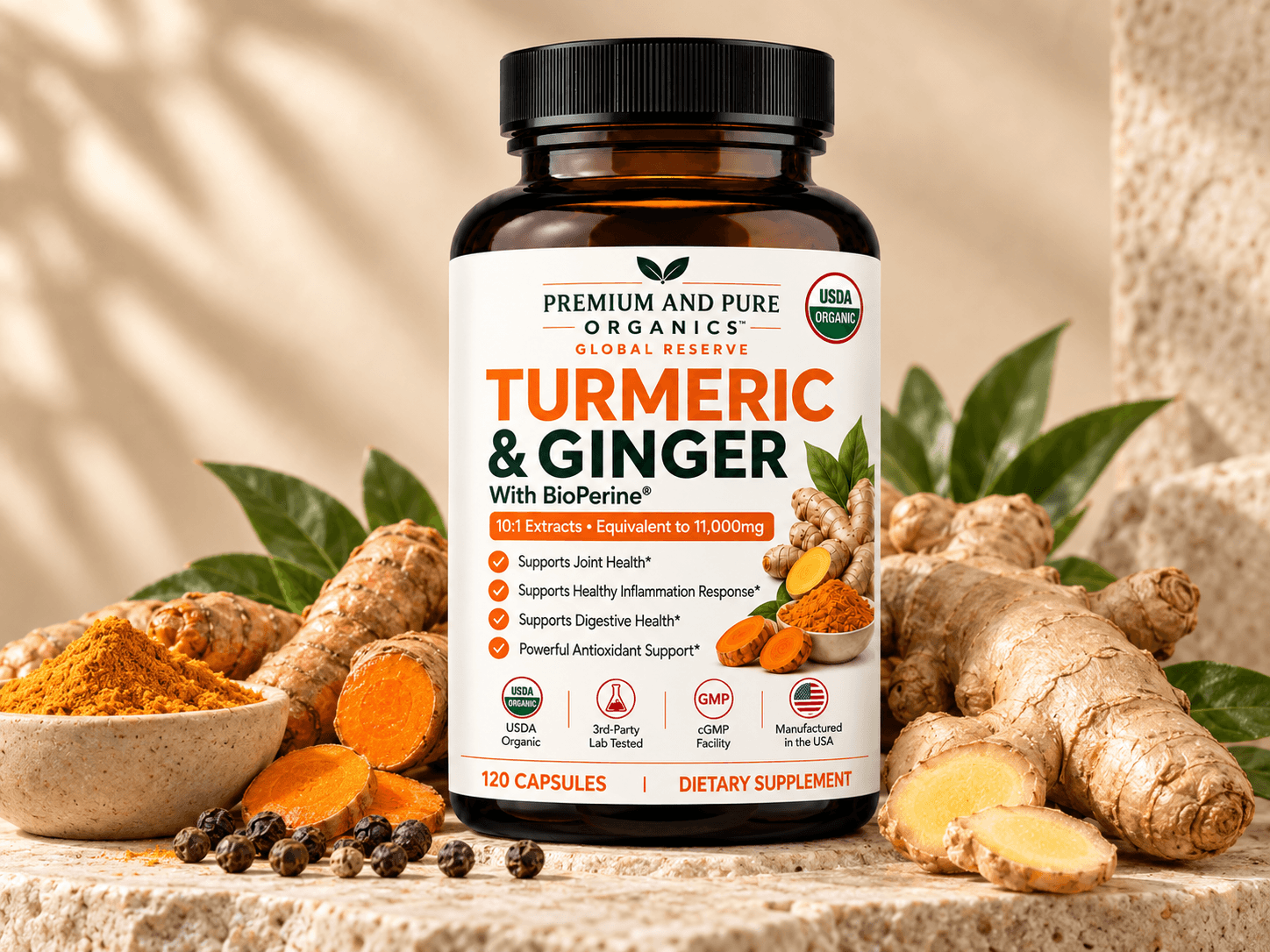 Turmeric and Ginger capsules bottle